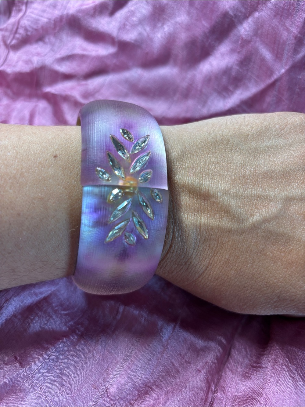 Alexis Bittar Purple and Gold Resin Cuff Bracelet with Leaf Motif - Picture 3 of 5